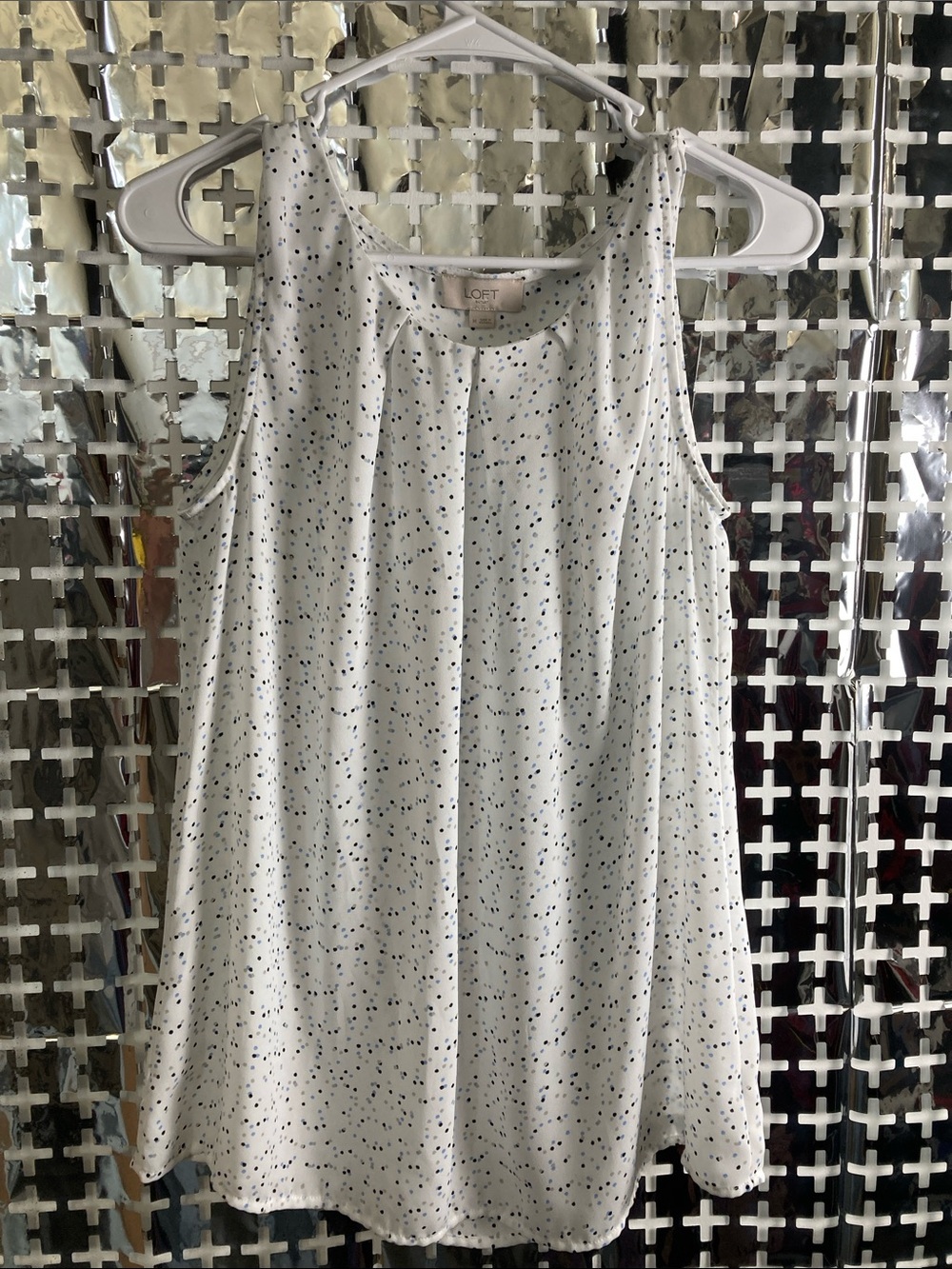 LOFT Cream Sleeveless Dot Print Shell